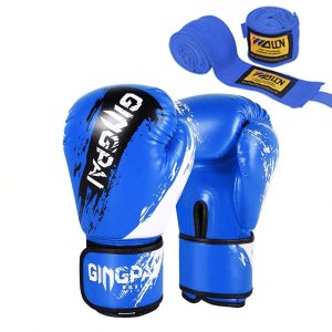 1pair PU Boxing Gloves For Adults And Teenagers, Suitable For Training And Competition In Boxing, Muay Thai, MMA, Etc. Comes With 1 Pair Of 2.5m Boxing Hand Wraps For Teenagers Blue and Black