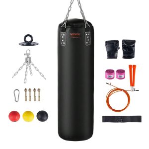 VEVOR Punching Bag For Adults, 4ft PVC Heavy Boxing Bag Set, Punching Bag With Chains And Gloves, Hanging Boxing Bag For MMA Karate Judo, Muay Thai Kickboxing Boxing, Home Gym Training, (Unfilled) Black