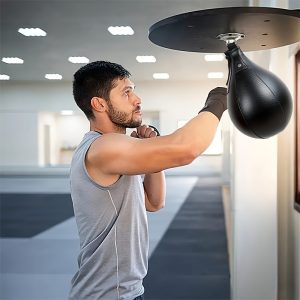 Premium PU Leather Speed Bag Set - Indoor Gym Hanging Punching Ball for Boxing, MMA, Fitness Training - Enhances Speed, Agility, Endurance - For Ages 14+ - Includes Swivel, Carabiner, Inflation Pump