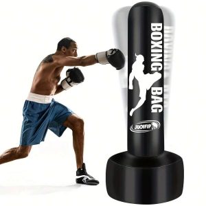 Standing Punching Bag For Adults 69'' Heavy Bag With Stand Inflatable Boxing Bags Freestanding Kickboxing Bag Equipment For Training MMA Muay Thai Fitness To Use Outdoor Indoor Black