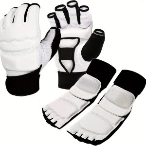 FINGER TEN Taekwondo Sparring Gear Gloves Hand and Foot Protectors Half Finger for Boxing Kickboxing Premium Wrist Wraps Ankle Grar Support fit Men Women Training