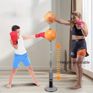 Adjustable Height Faux Leather Speed Bag for Boxing Training - Reaction Ball Punching Bag for Home Exercise and Speed Drills - Durable Stand-Up Punching Bag for Boxers and Martial Artists - Orange