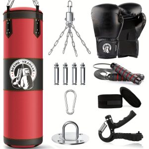 4ft Heavy Punching Bag Set for Adults: MMA Boxing Kickboxing Training with Gloves, Wraps, Chain & Ceiling Hook